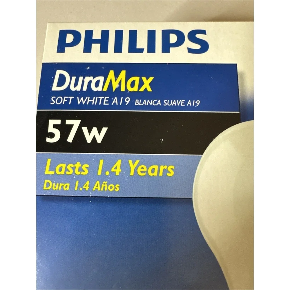 Philips DuraMax Long Life 57W Watt 675 Lumens 1 Pack/4 Bulbs Soft White A19 Base
